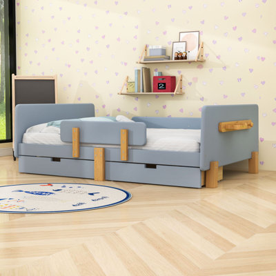Lit plateforme en bois avec 2 tiroirs et crochets