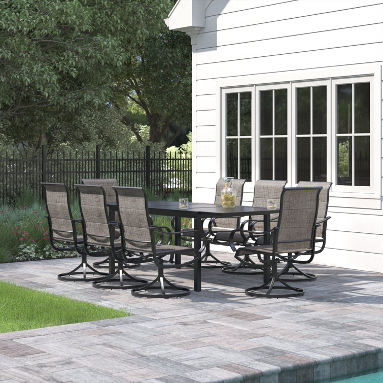 Alyah 8 - Person Metal Patio Dining Set with Extendable Rectangular Table
