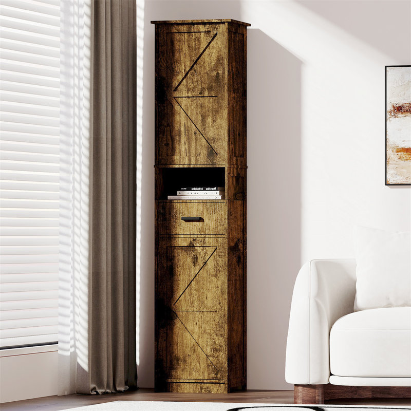 69" H Tall Bathroom Storage Cabinet With 2 Barn Doors And 1 Drawer, Narrow Storage Unit, Adjustable Shelves,Floor Cabinet For Bathroom, Living Room, Entryway,Kitchen