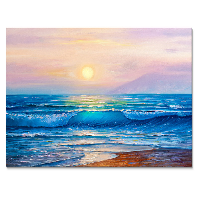 «Ocean Sunset And Waves», reproduction sur toile flottante, H 8 po x l 12 po x P 1 po, Toile tendue