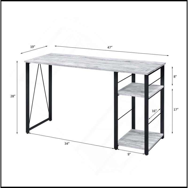 Rectangular Writing Desk With 2 Tier Shelf, Antique White/Black