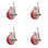 5 Inch 316SS Red Polyurethane Swivel 10mm Threaded Stem Caster Set Brake