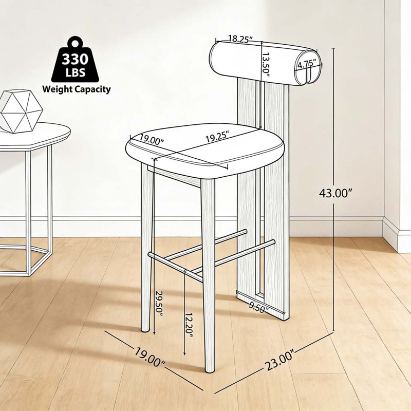 Ensemble de tabouret de bar intérieur en bois rembourré, Ivoire, noyer