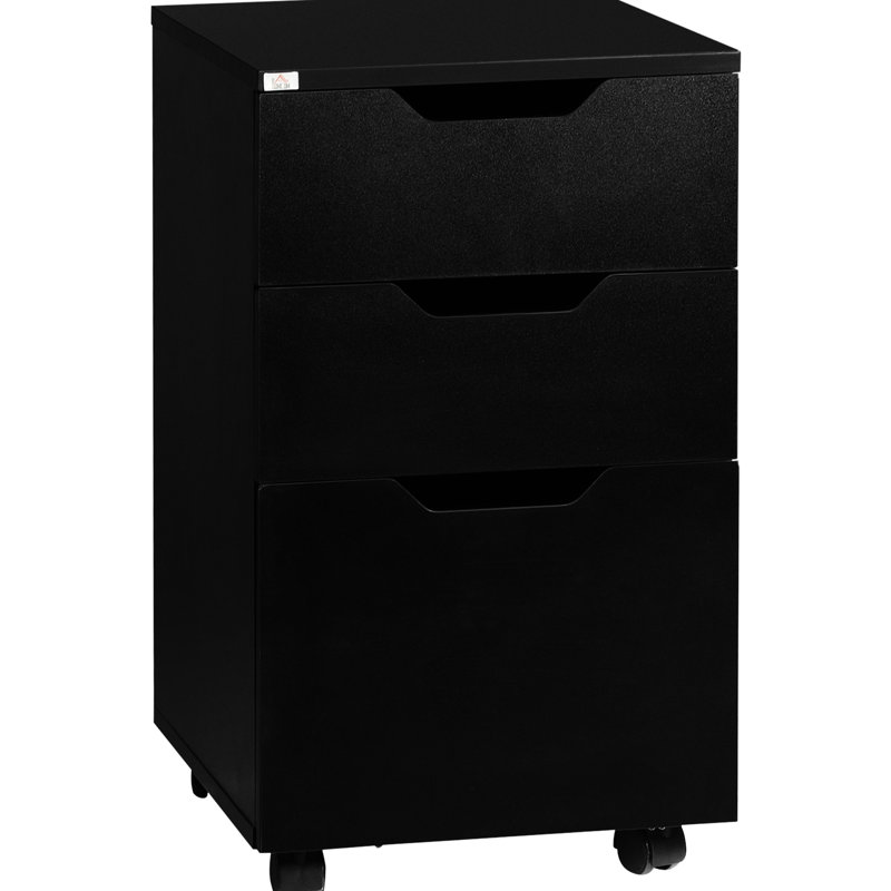 Classeur à 3 tiroirs sur roulettes, noir. Peut contenir des livres et des documents. Glissement en douceur. 4 avec verrou. Se range sous le bureau. Contenant pour bureau mobile 13,5 po x l 15,3 po x H 23,27 po, vertical