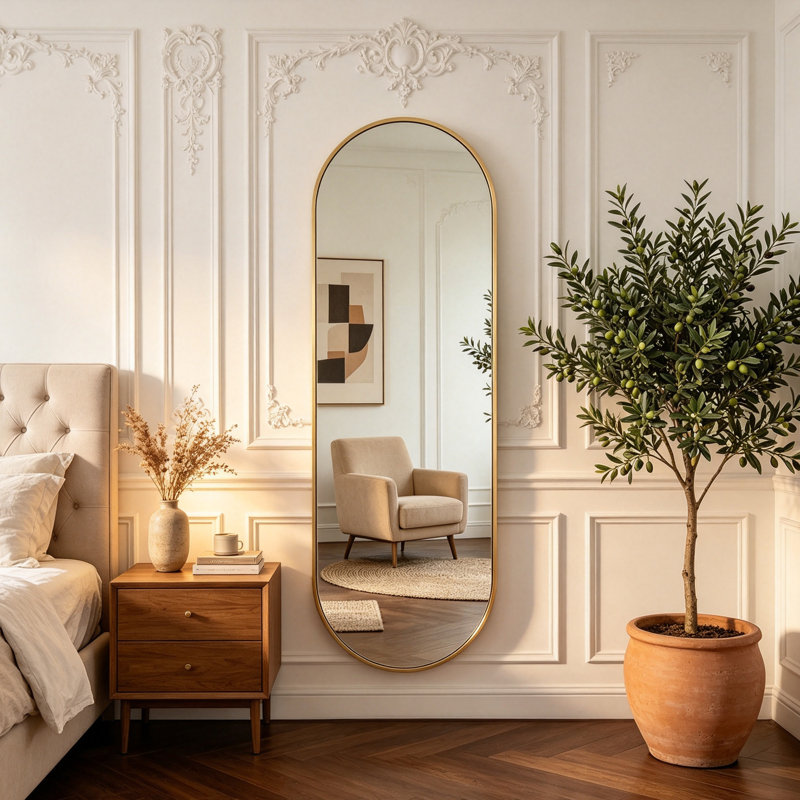 Oval Leaning Mirror, 65" H x 22" W