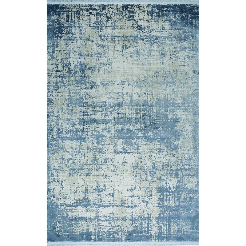 Tapis bleu / gris en acrylique / viscose tissé à la machine Rectangle, Rectangle 2 pi 7 po x 4 pi 11 po