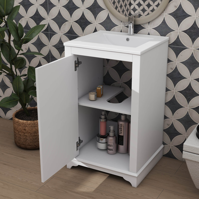 Ensemble de meuble-lavabo autoportant de 20 pouces avec porte d'armoire ajustable à fermeture en douceur et cuve en céramique