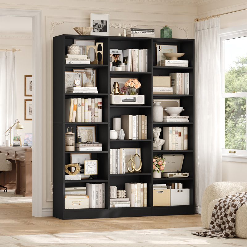 Wakil 74"H X 59"W 6-Tier Large Wood Storage Bookcase, Black