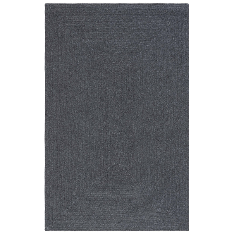 Tapis bleu foncé / ivoire tissé à la main Trombetta, Black, Rectangulaire 8 pi x 10 pi