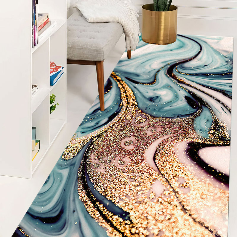 Soft Pile Printed Rug with Abstract Waves and Swirls Design Perfect for Adding a Touch of Modern Style to Your Living Room or Bedroom