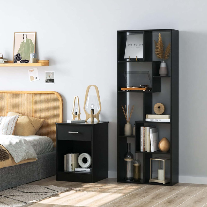Asymmetrical Display Shelf & Bookcase, 5-Tier, Noir