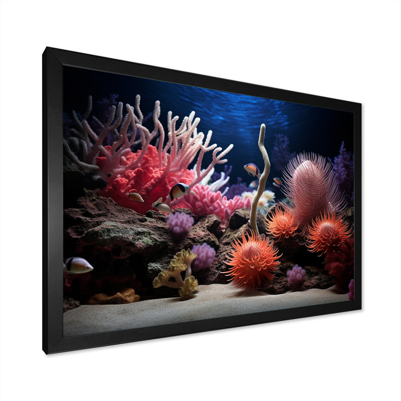 «Vibrant Coastal Coral Beauty», reproduction d'art sur toile, H 24 po x l 32 po x P 1 po, Cadre simple noir