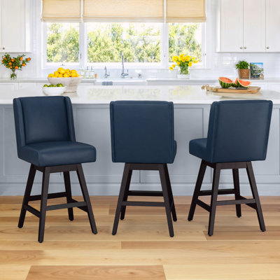 Kamiyla Set Of 3 Indoor/Outdoor Modern Classical Rotatable Bar Chair, City Armless Swiveling Bar Chair With Soild Wood Legs, Modern Counter Stool