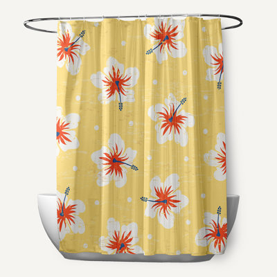 Rideau de douche floral simple en polyester Hibiscus Blooms