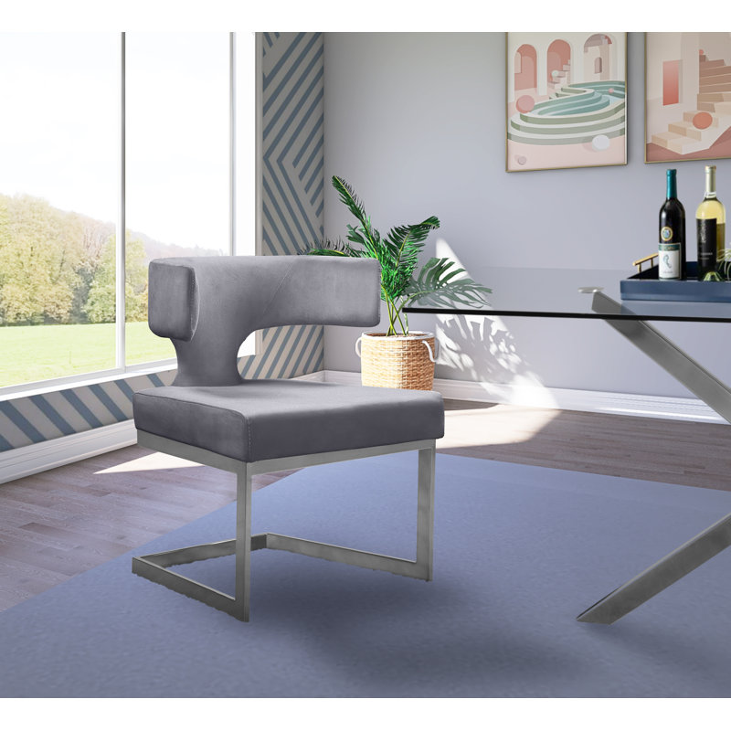 Chaise d'appoint en velours Alexandra, Velours gris, Doré