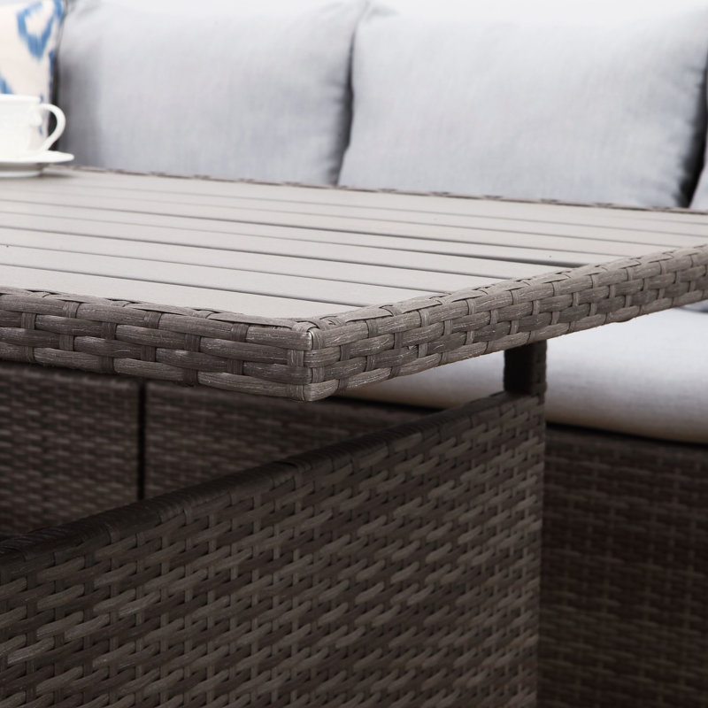 Ensemble de canapé modulaire en rotin 7 pièces avec coussins 7 pièces, Gris, Gris