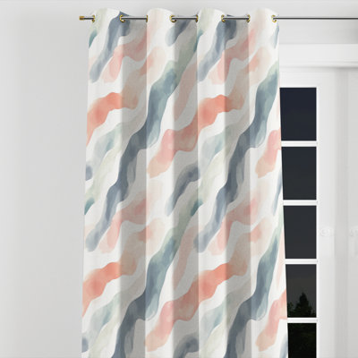 Coastal Curtains for bedroom - Coral Wave Soft Stripes Grommet Curtain - 1 Panel