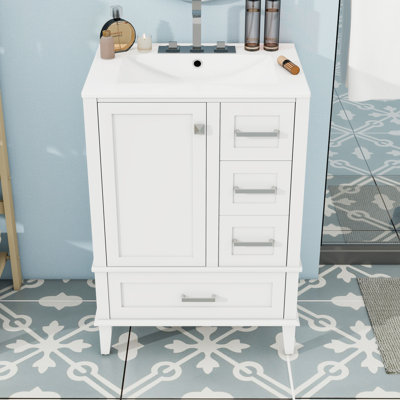 Compact Bathroom Vanity with Ceramic Sink, Soft-Close Door and 3 Drawers