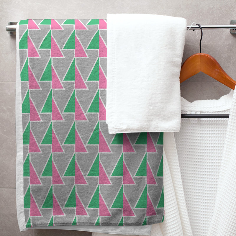 Serviette de bain Jordao, Vert / Rose / Gris