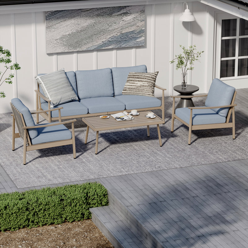 Mariene 5 - Person Patio Conversation Set with Cushions, Blue, Brown