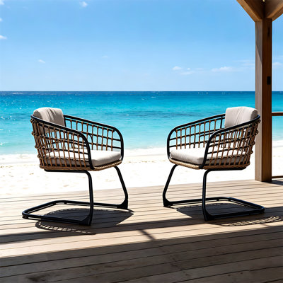 Ensemble de 2 chaises de salle à manger d'extérieur en osier, sièges de patio élégants pour balcon, jardin et cour