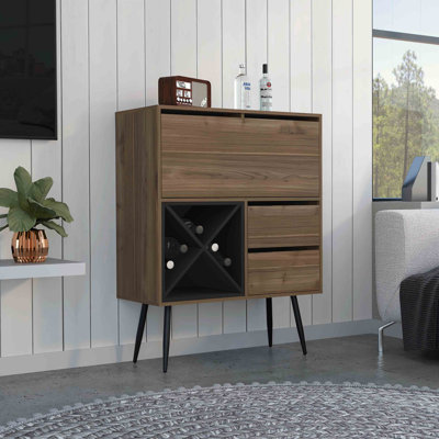 Bar Cabinet 35.4"L x 15.7"W x 45.6"H Particle Board 1-Piece Wine Storage Cabinet Mahogany with Two Drawers and Double Door