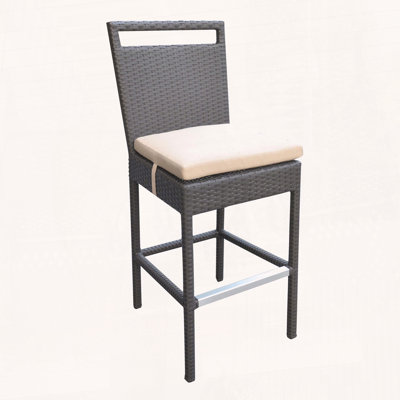 Tabouret d'extérieur en osier avec coussin en tissu résistant à l'eau