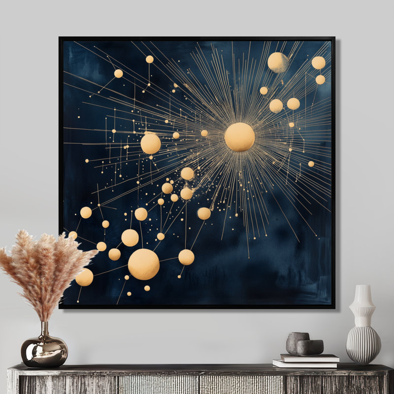 Constellation Wall Art, Mod Constellation Burst, Abstract Starburst Canvas, Cadre flottant noir, H 24 po x l 24 po