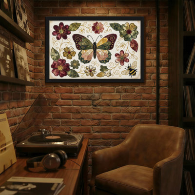 Animaux, papillon, fleurs, feuilles, abeille et motif
