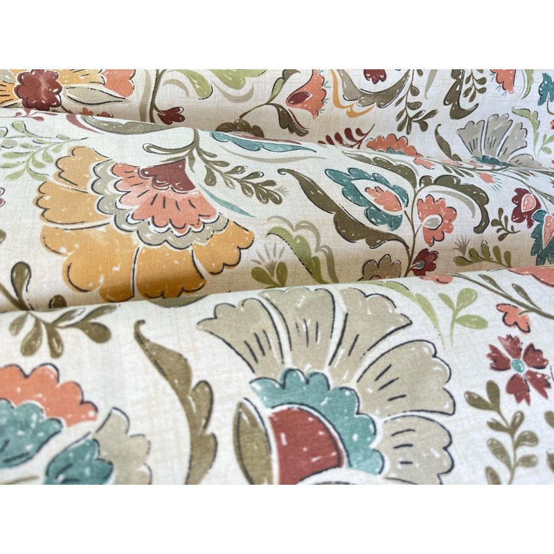 Rideaux à motif floral pêche sarcelle et or, L 50 po x L 60 po