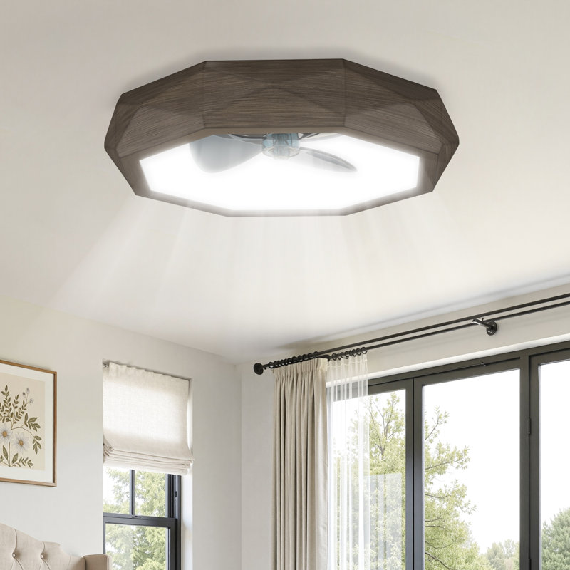 Ventilateur de plafond à DEL en bois de noyer