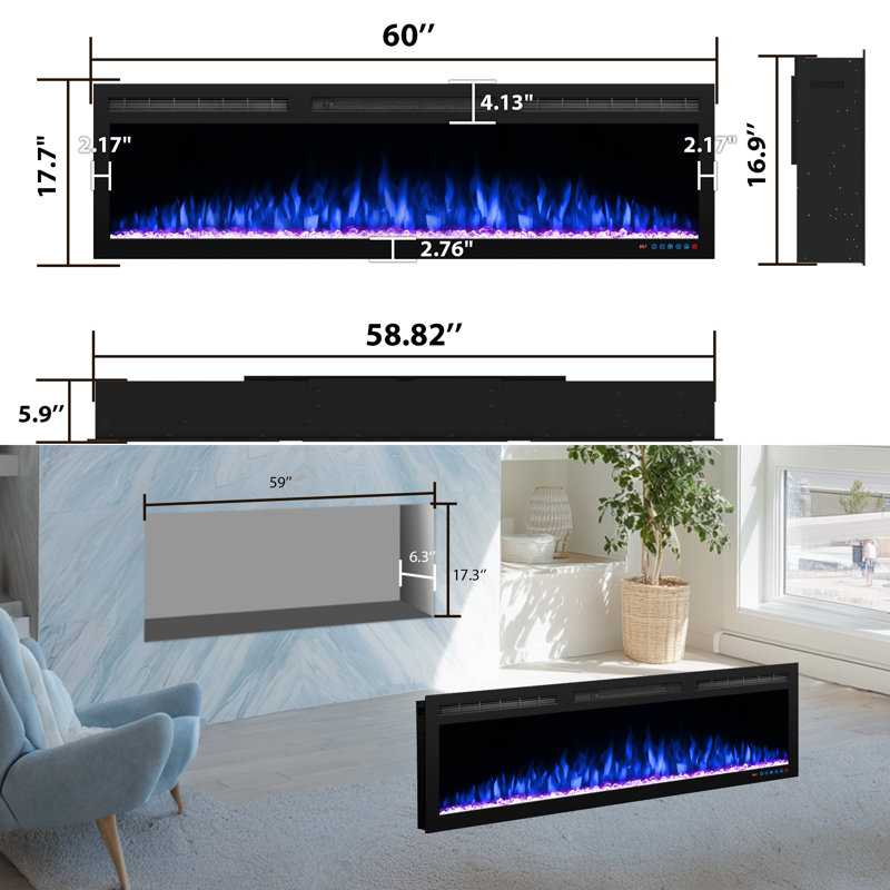 Beldin WiFi-Enabled Electric Fireplace with Alexa or App, 17.71'' H X 60'' W X 5.96'' D