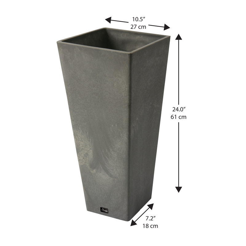 Jardinière carrée H 10,5 po x 24 po Valencia avec plateau à eau, Gris