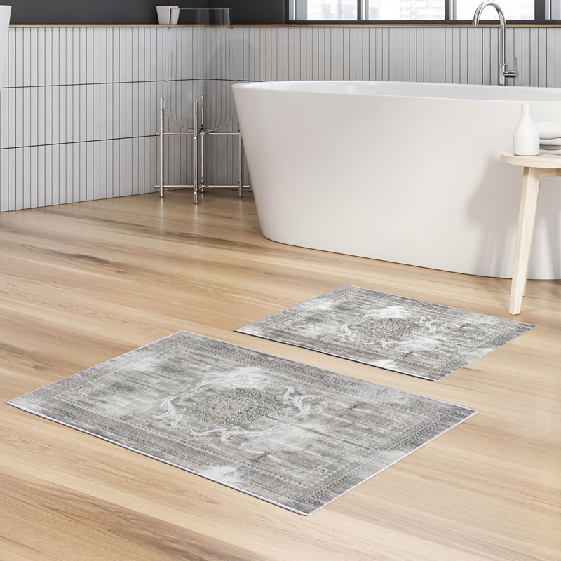 Ensemble de luxueux tapis de bain (2 pièces), 100% polyester, antidérapant, antibactérien | Dimensions: 19,7 po x 23,6 po et 23,6 po x 39,4 po | Tissu ultra-absorbant et facile à nettoyer, lavable à la machine à 86 ° F | Parfait pour la salle de bain ou le spa