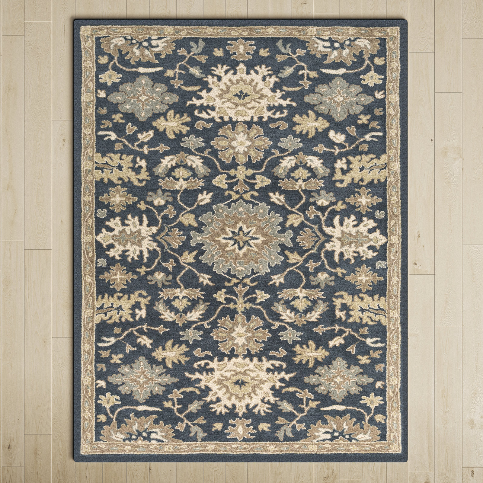 Arden Hand Tufted Wool Navy/Brown/Light Beige Rug, Rectangle 6' x 9'