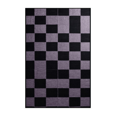 Machine Washable Checkered Gray Area Rug