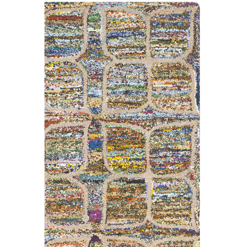 Tapis mauve / bleu foncé / rouge en coton / jute touffeté à la main à motif géométrique Anaheim, Rectangle 8 pi x 10 pi