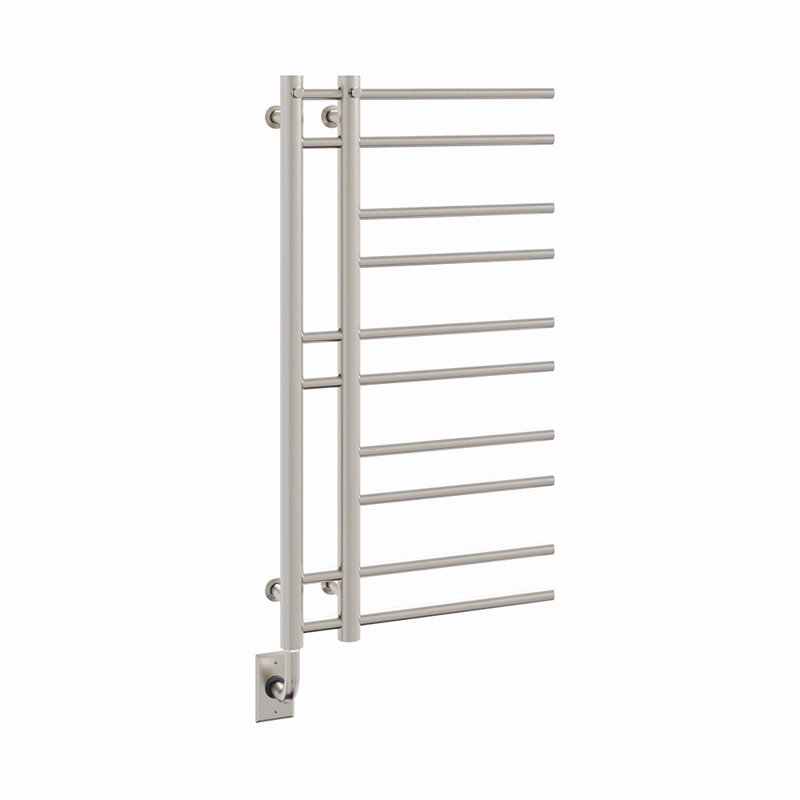 Chauffe-serviettes électrique mural 19,5 "x 37" Ortona - Nickel brossé, rempli de liquide, conception unique, garantie à vie