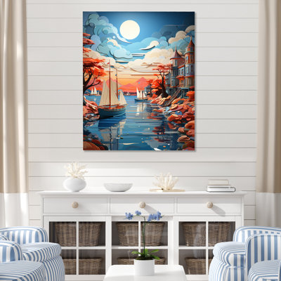 «Port Harbor Hues Papercut I», reproduction sur toile de style nautique et plage