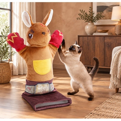 Gant de lutte pour chat de 56 cm avec marionnette, protection résistante à 3 couches, 5 sachets d'herbe à chat et une poche à friandises pour le jeu interactif, la lutte contre l'ennui et la stimulation mentale.