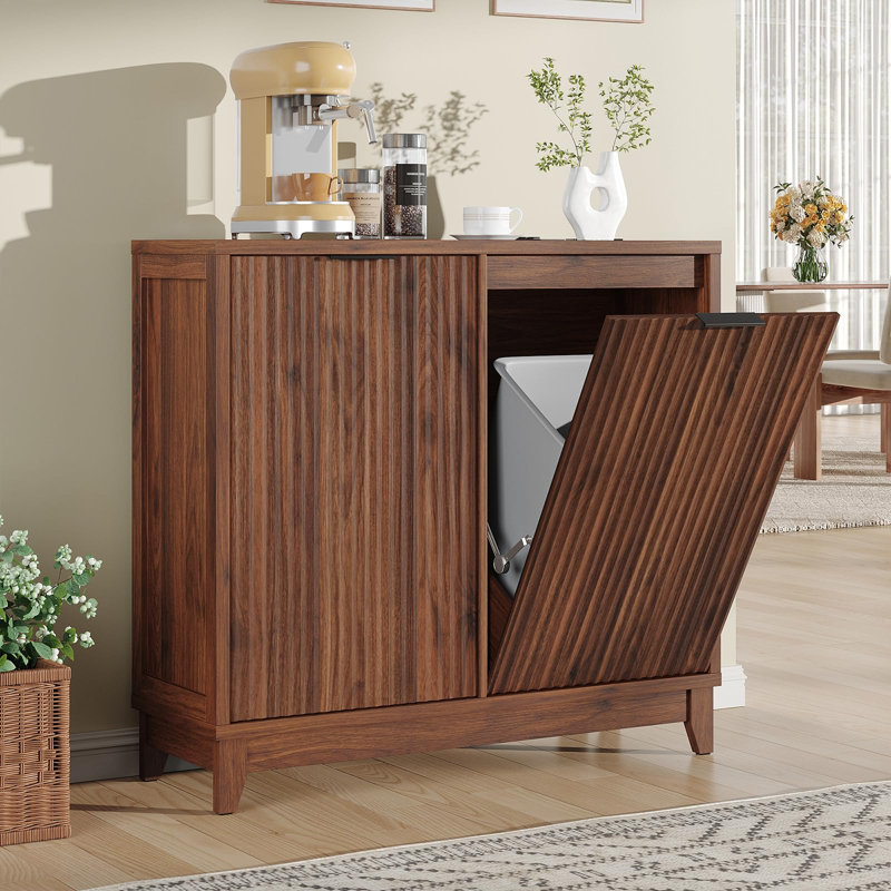 Armoire à poubelle double basculante avec contrôle des odeurs, Noyer
