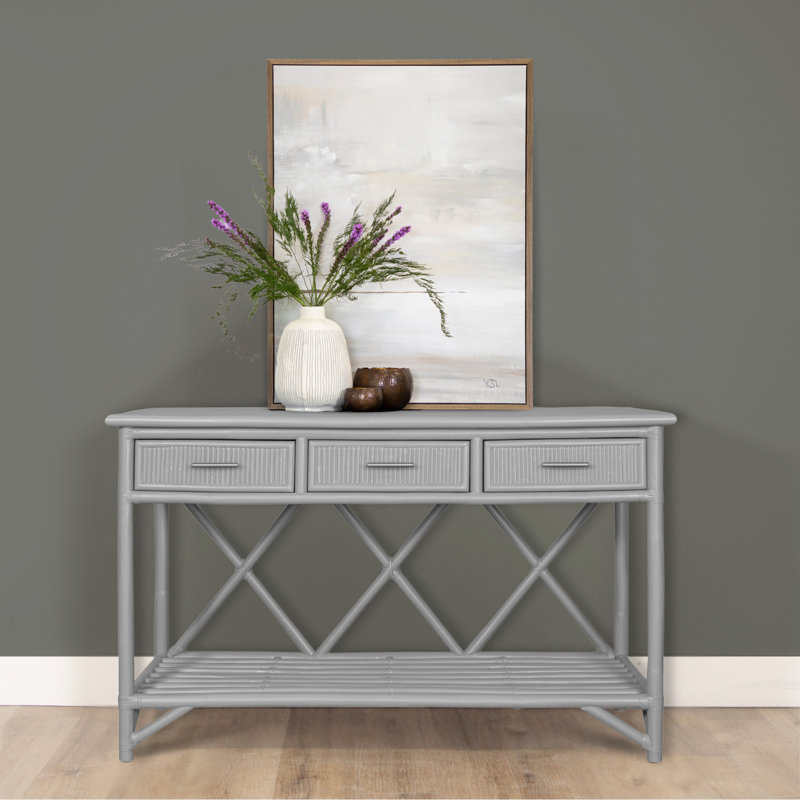 54'' Wide 3 Drawer Rattan Wood Sideboard, Light Gray