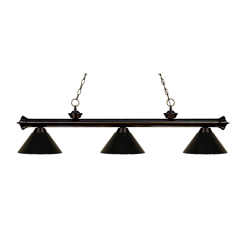Luminaire suspendu linéaire à 3 lumières pour table de billard Chevelle, Vert, Bronze, Non