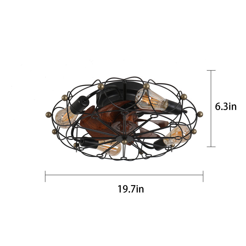 Ventilateur de plafond à cage bas avec lumières et ventilateur industriel intégré, Brun