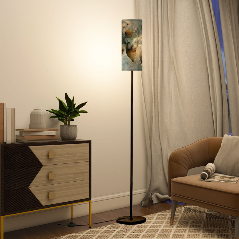  Lampe sur pied 68,5 po à fixation florale décorative à intensité variable avec abat-jour en lin DEL