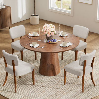 Table de salle à manger ronde en bois 43 po avec 4/6 chaises sans accoudoirs, ensemble minimaliste moderne pour la maison et la salle à manger