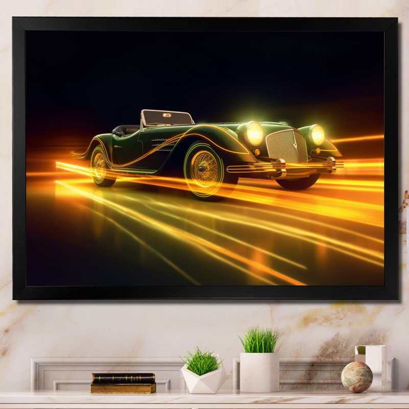 Jaune néon classique sur toile, Cadre photo noir, H 24 po x l 32 po x P 1 po