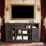Embossed Pattern TV Stand, TV and Media Console with Open and Closed Storage Space,Entertainment Center