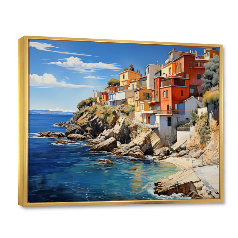 Espagne, littoral espagnol - impression, Cadre flottant doré, H 12 po x l 20 po x P 1 po