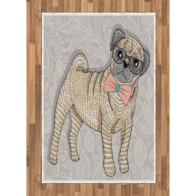 Tapis décoratif à longs fils en fibre de polyester à haute densité Pug, Rectangle— 4 pi x 5 pi 8 po